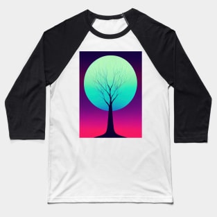 Lonely Tree Under a Blue Full Moon -Vibrant Colored Whimsical - Abstract Minimalist Bright Colorful Nature Poster Art of a Leafless Branches Baseball T-Shirt